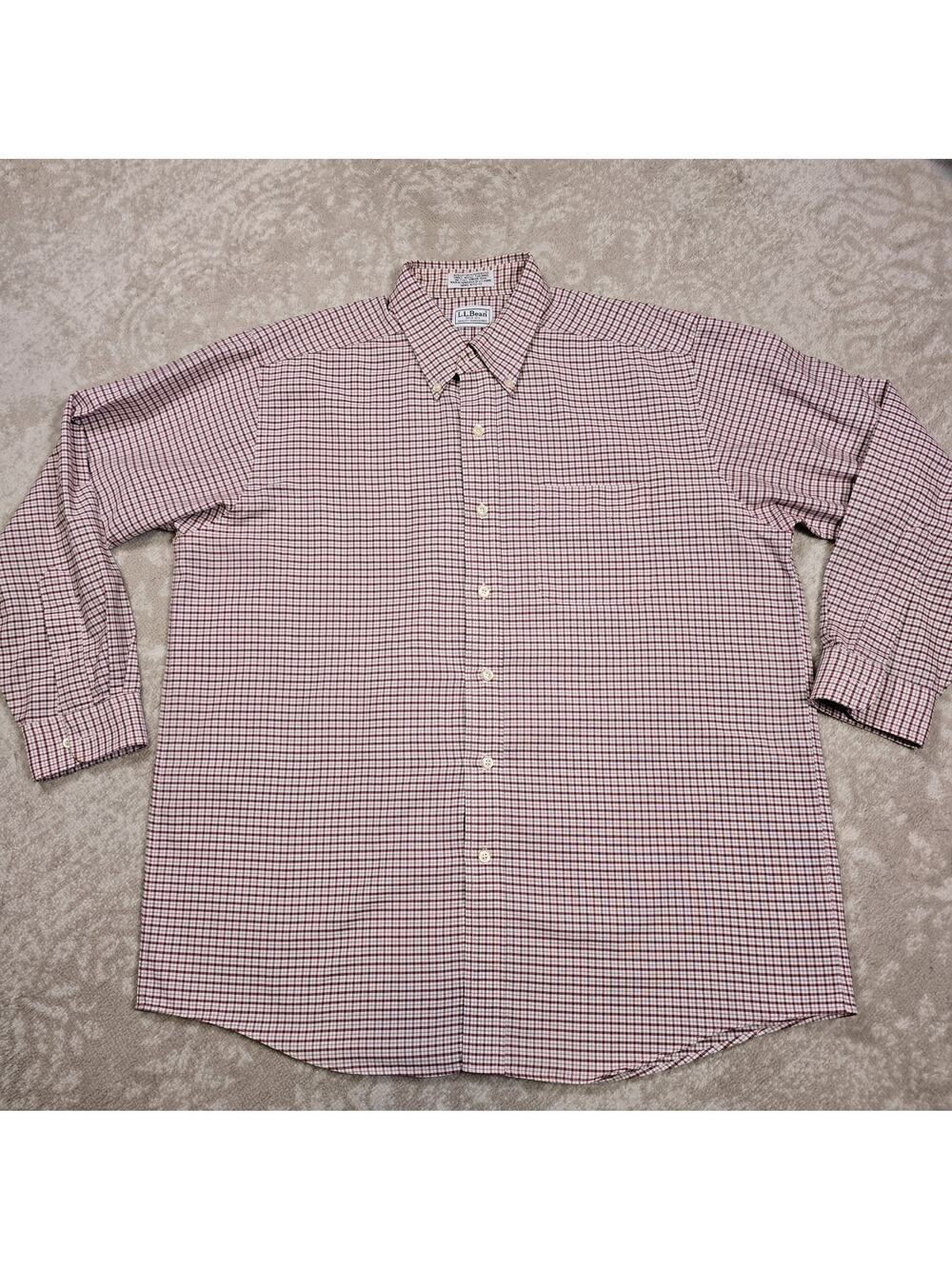 LL Bean Mens Red/White Checkered Long Sleeve Button Front Shirt 16.5 Neck 33